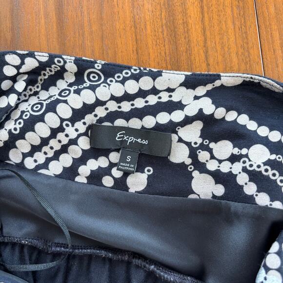 Vintage 2000s Express Black Silver Pattern Midi Dress Satin Waistband Size S - Picture 5 of 9